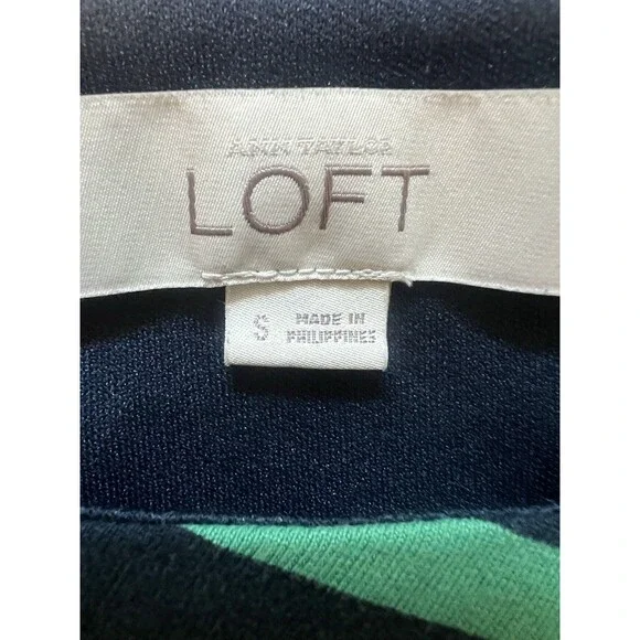 LOFT Striped T-Shirt Dress Size Small Navy Blue Green Horizontal Stripes - Picture 9 of 11